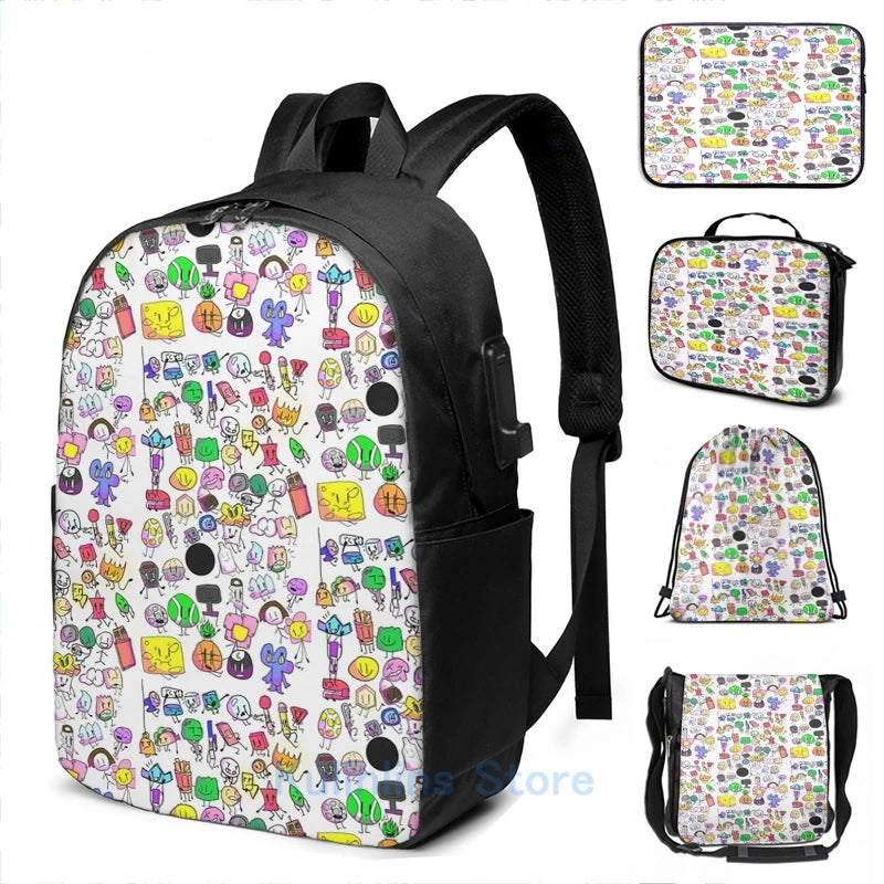 Funny Bfb Characters USB Charge Backpack Men Women School Travel Laptop Bag