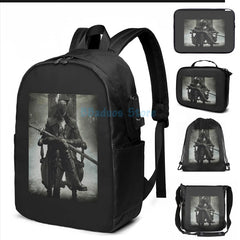 Bloodborne Graphic Backpack USB Charge School Travel Laptop Bag