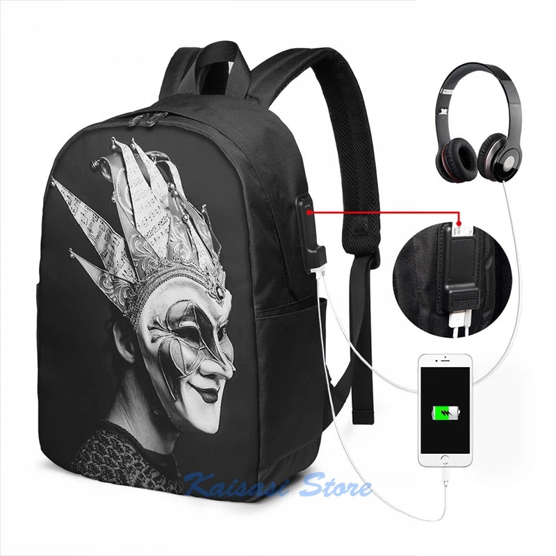 Boris Brejcha USB Charge Backpack School Travel Laptop Bag