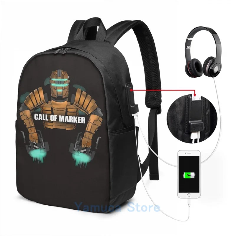 Funny Graphic Call of Marker Dead Space USB Charge Backpack Men School Bag