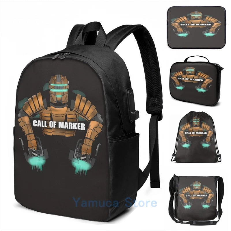 Funny Graphic Call of Marker Dead Space USB Charge Backpack Men School Bag
