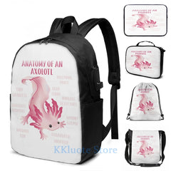Axolotl USB Charge Backpack - School & Travel Laptop Bag