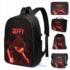 Funny Graphic Dark Jeffy USB Charge Backpack - Travel Laptop Bag
