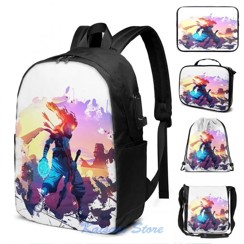 Funny Dead Cells USB Charge Backpack School Travel Laptop Bag
