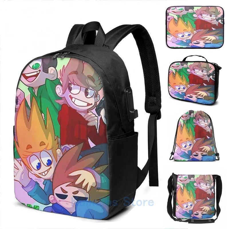Eddsworld Poster USB Charge Backpack School Travel Laptop Bag