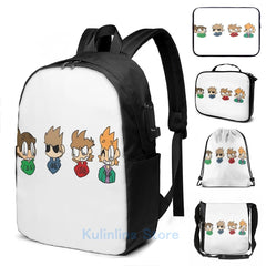 Funny Graphic Eddsworld USB Charge Backpack School Travel Laptop Bag