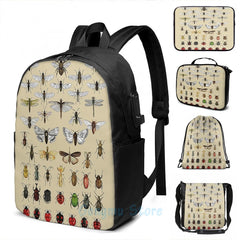 Funny Insect Studies USB Charge Backpack Men Women Bag