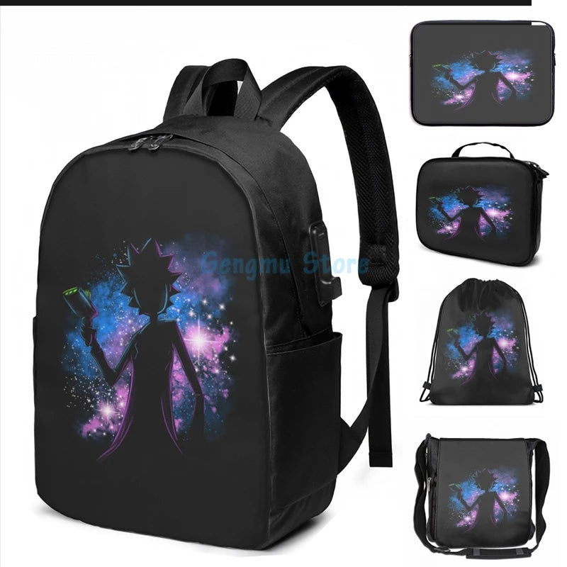 Funny Graphic Galaxy Rick USB Charge Backpack School Bag