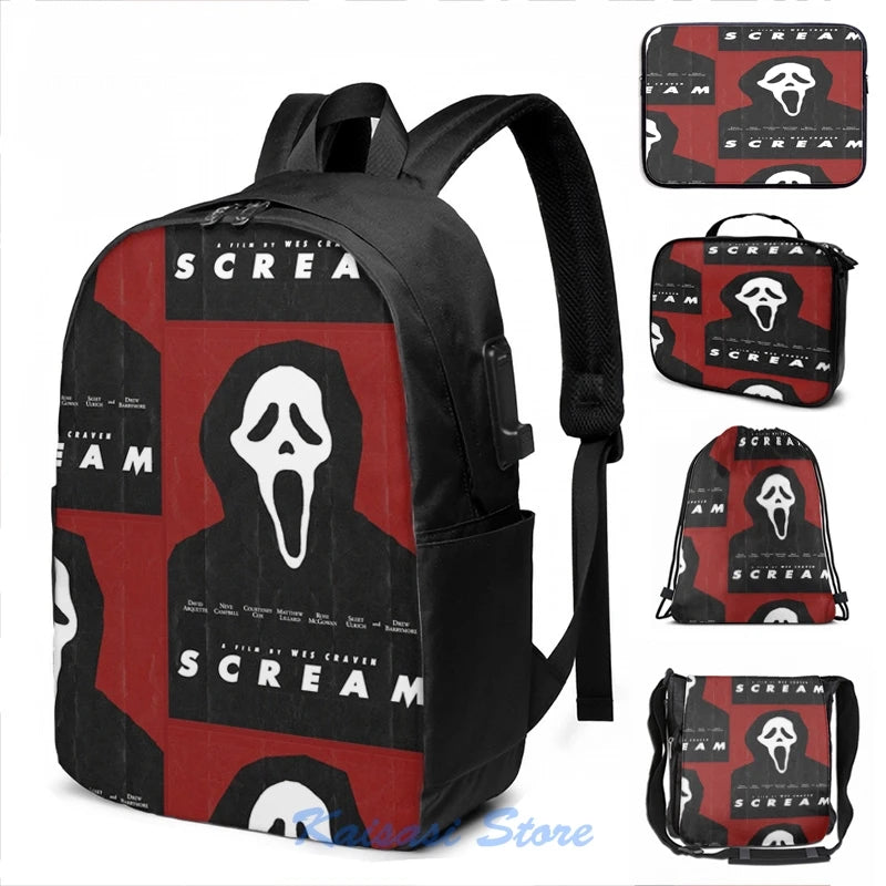 Ghostface USB Charge Backpack Men Women School Travel Laptop Bag