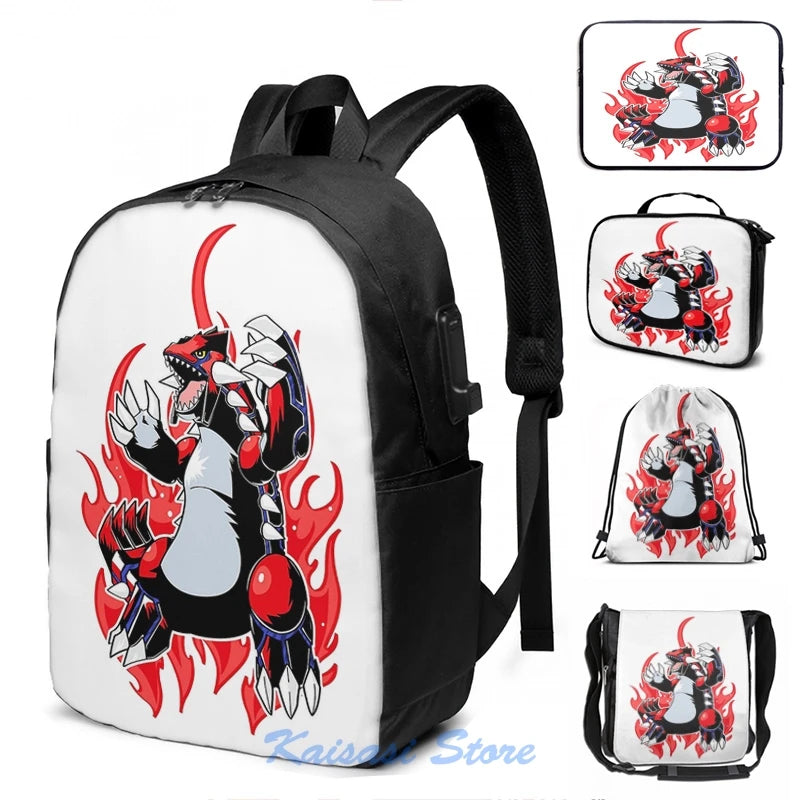 Funny Groudon USB Charge Backpack School Bag Travel Laptop Bag