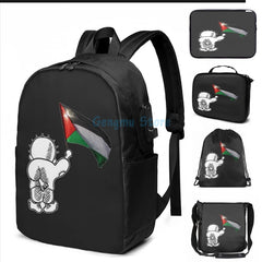 Funny Handala Symbol USB Charge Backpack School Travel Laptop Bag