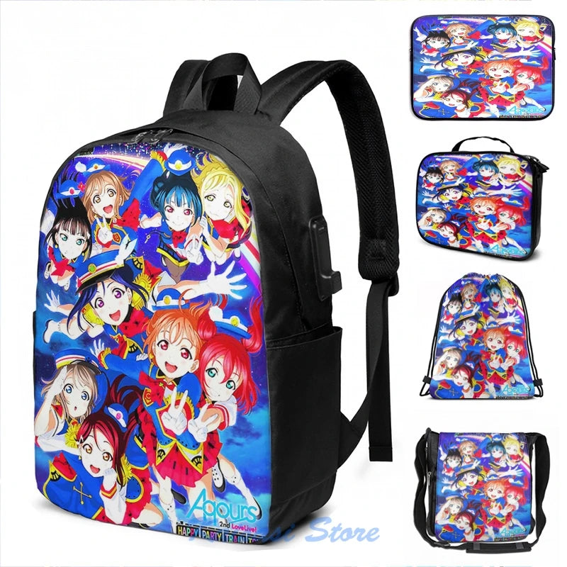 Happy Party Train Aqours USB Charge Backpack School Bag