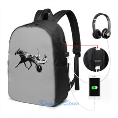 Funny Graphic Print Harness Horse Racing USB Charge Backpack School Bag