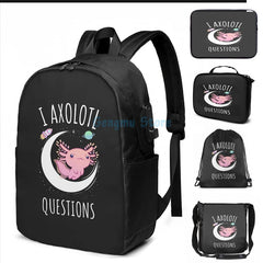 Funny Axolotl Questions USB Charge Backpack for School Travel