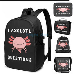 Axolotl USB Charge Backpack School Travel Laptop Bag