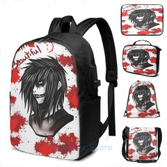 Funny Graphic Jeff the Killer USB Charge Backpack - School Travel Laptop Bag