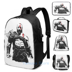 Kratos USB Charge Backpack Funny Graphic Print for School Travel