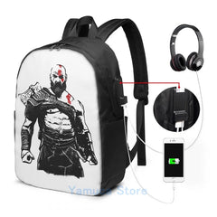 Kratos USB Charge Backpack Funny Graphic Print for School Travel