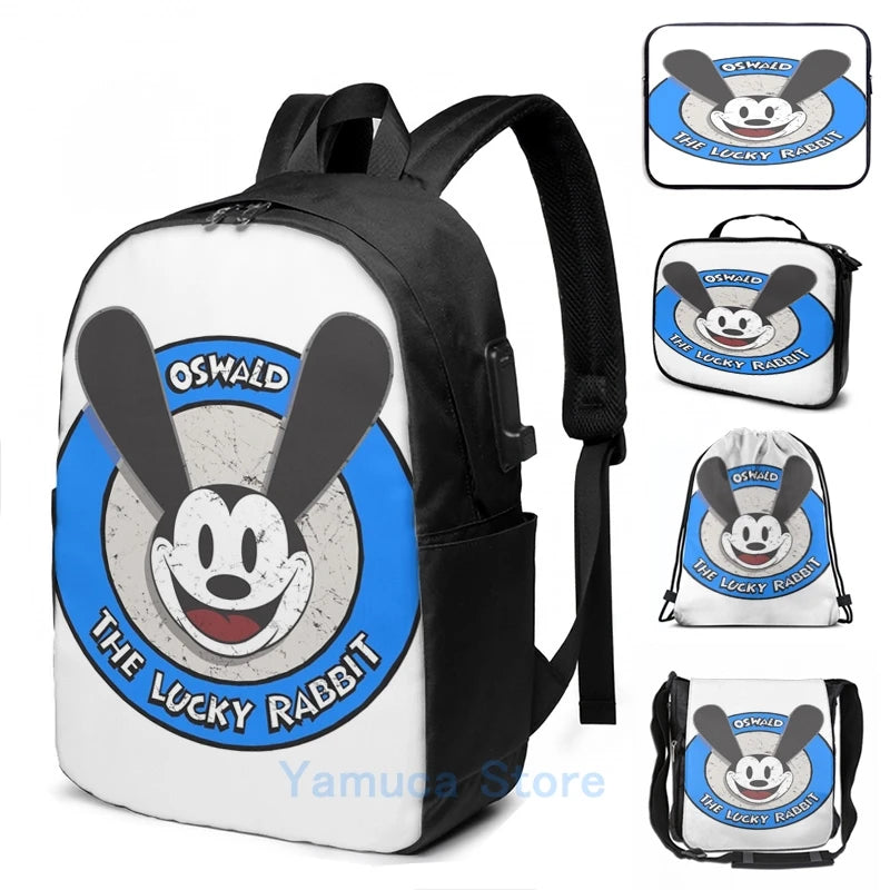 Funny Rabbit USB Charge Backpack School Travel Laptop Bag