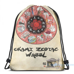 Funny Graphic Okami Zodiac Wheel USB Charge Backpack
