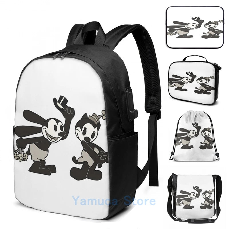 Oswald and Ortensia Smitten USB Charge Backpack Men Women Travel Laptop Bag