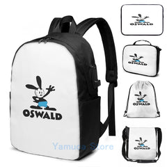 Oswald Rabbit USB Charge Backpack School Travel Laptop Bag