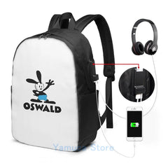 Oswald Rabbit USB Charge Backpack School Travel Laptop Bag