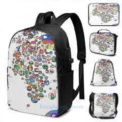 Polandball Countryball World Map USB Charge Backpack School bag