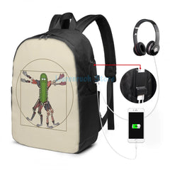 Funny Renaissance Pickle Rick USB Charge Backpack