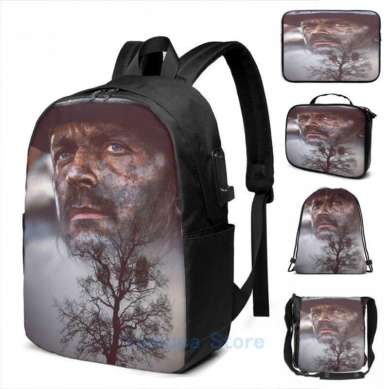Funny Graphic Print USB Charge Backpack School Bag Travel Laptop Bag