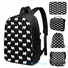Funny Samoyed Silhouette USB Charge Backpack Men Women Travel Laptop Bag