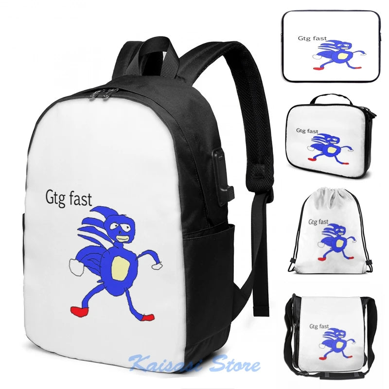 Sanic USB Charge Backpack Funny Graphic Print School Bag