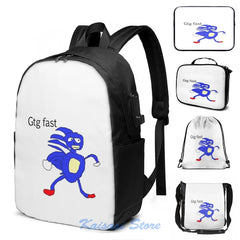 Sanic USB Charge Backpack Funny Graphic Print School Bag