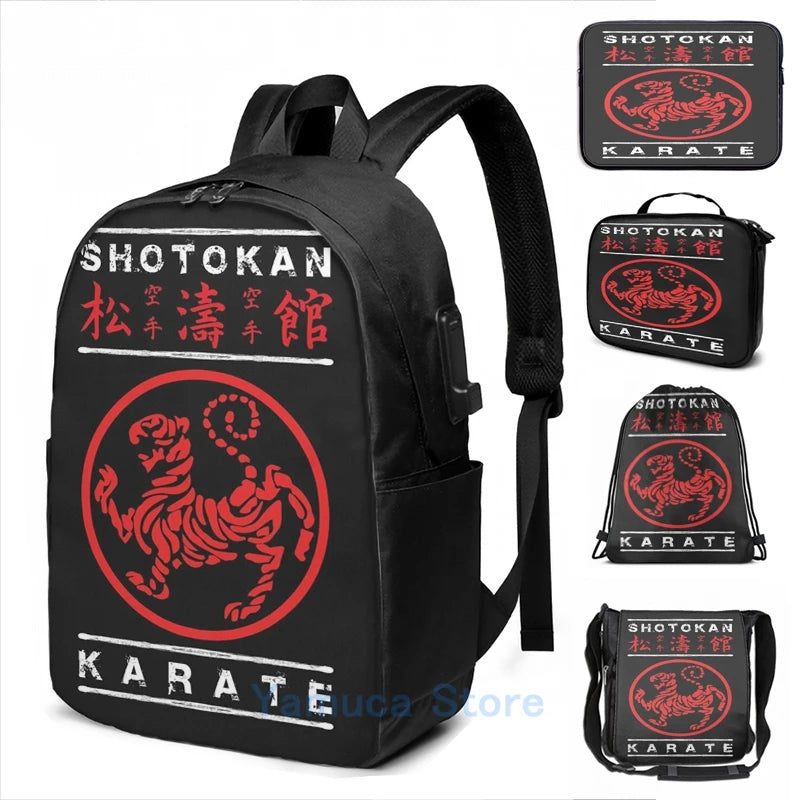 Shotokan Karate USB Charge Backpack School Travel Laptop Bag