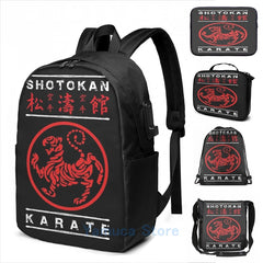Shotokan Karate USB Charge Backpack School Travel Laptop Bag