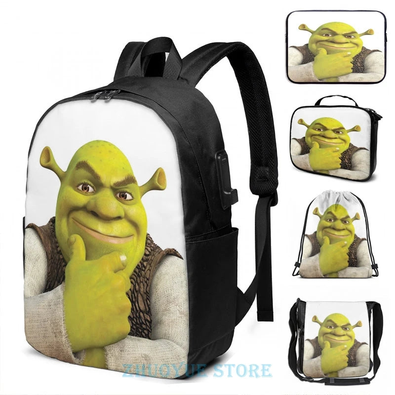 Shrek USB Charge Backpack School Travel Laptop Bag