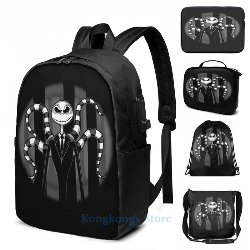 Funny Slender Jack USB Charge Backpack School Travel Laptop Bag