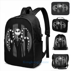 Funny Slender Jack USB Charge Backpack School Travel Laptop Bag