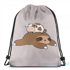 Funny Sloth and Tiny Cow USB Charge Backpack School Travel Laptop Bag