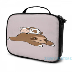 Funny Sloth and Tiny Cow USB Charge Backpack School Travel Laptop Bag