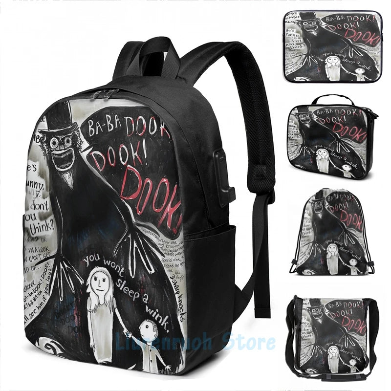 Funny Graphic The Babadook USB Charge Backpack Men Women Travel Laptop Bag
