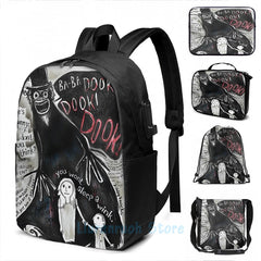 Funny Graphic The Babadook USB Charge Backpack Men Women Travel Laptop Bag