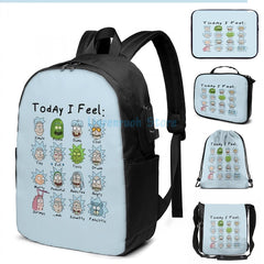 Funny Graphic Print Feeling Rick USB Charge Backpack