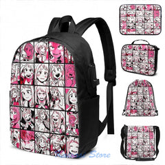 Uraraka Ochako Collage USB Charge Backpack for School Travel