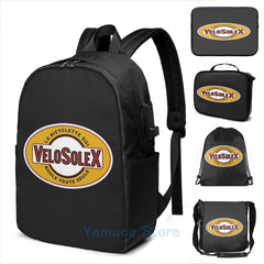 Funny Graphic VeloSoleX USB Charge Backpack for School and Travel