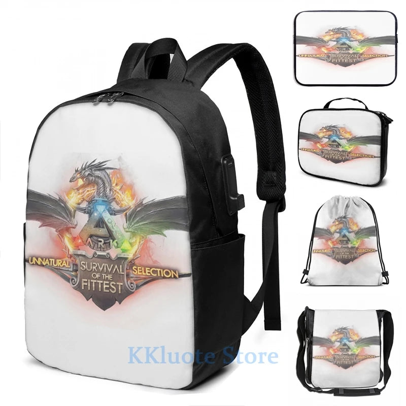 Funny Graphic Print Ark Survival Evolved USB Charge Backpack
