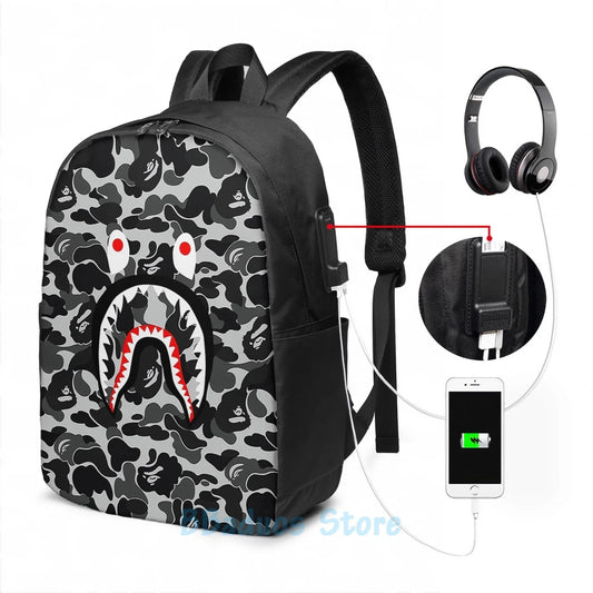 Funny Camo USB Charge Backpack School Bag Travel Laptop Bag