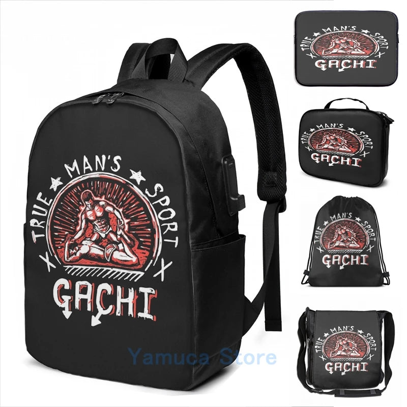 Funny Graphic gachi USB Charge Backpack School bags