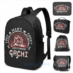 Funny Graphic gachi USB Charge Backpack School bags
