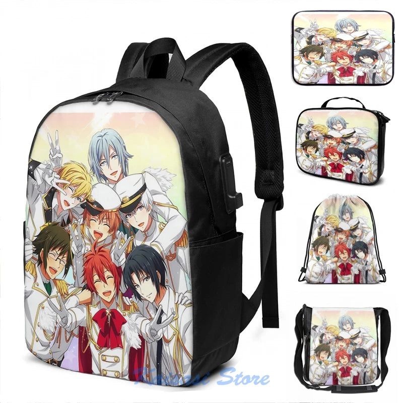 Idolish7 USB Charge Backpack for School Travel Laptop Bag